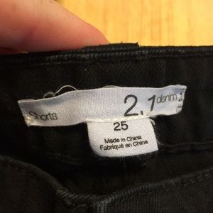 2.1 Denim, Ladies black denim button fly shorts